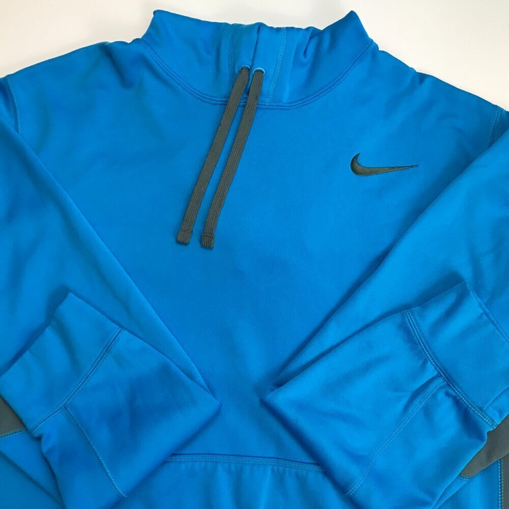Nike Therma Fit Men XL Blue Gray Logo Long Sleeve Athletic Hoodie Pullover